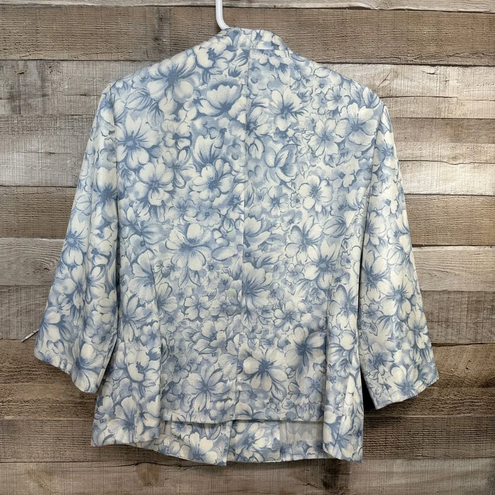 Perceptions Womens Blue White Floral‎ Blazer Jacket Special Occasion Size 12